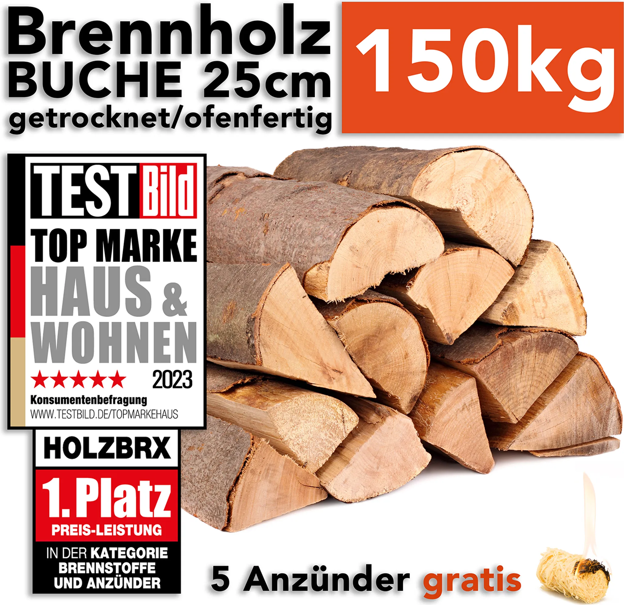 HOLZBRX Brennholz Kaminholz Buche 150kg Karton 25cm
