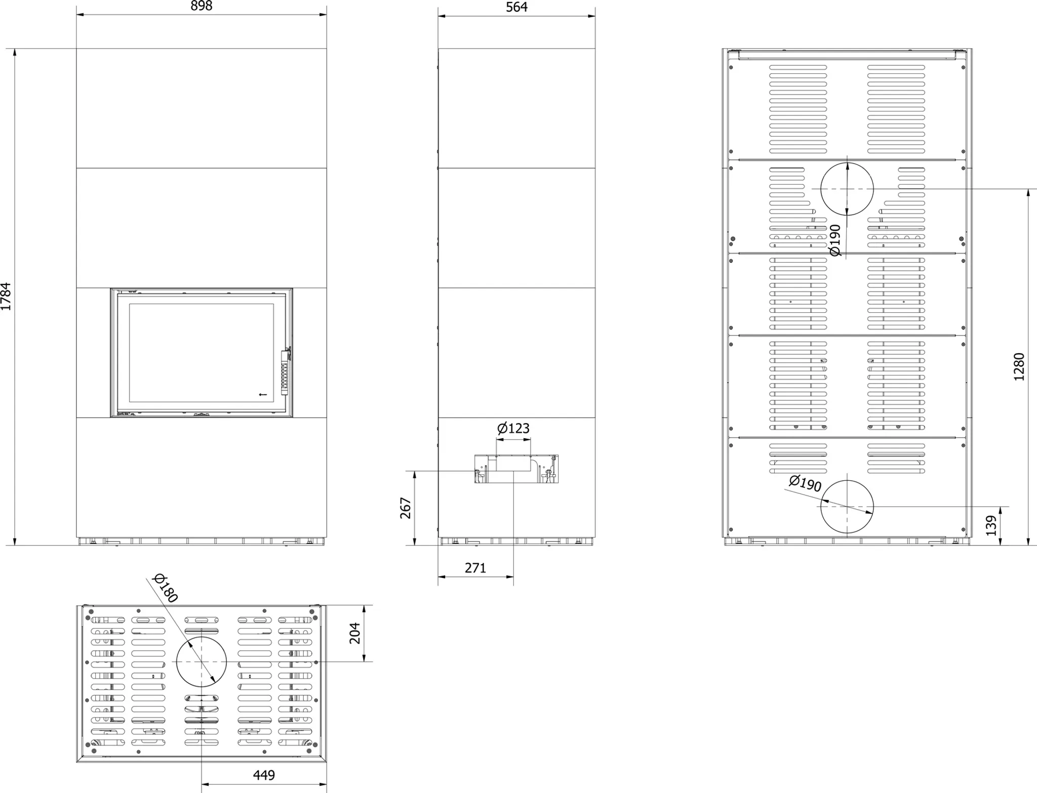 Kaminbausatz KRATKI FLOKI BOX 8 kW Quarzsinter Naturali Ardesia Nero a Spacco