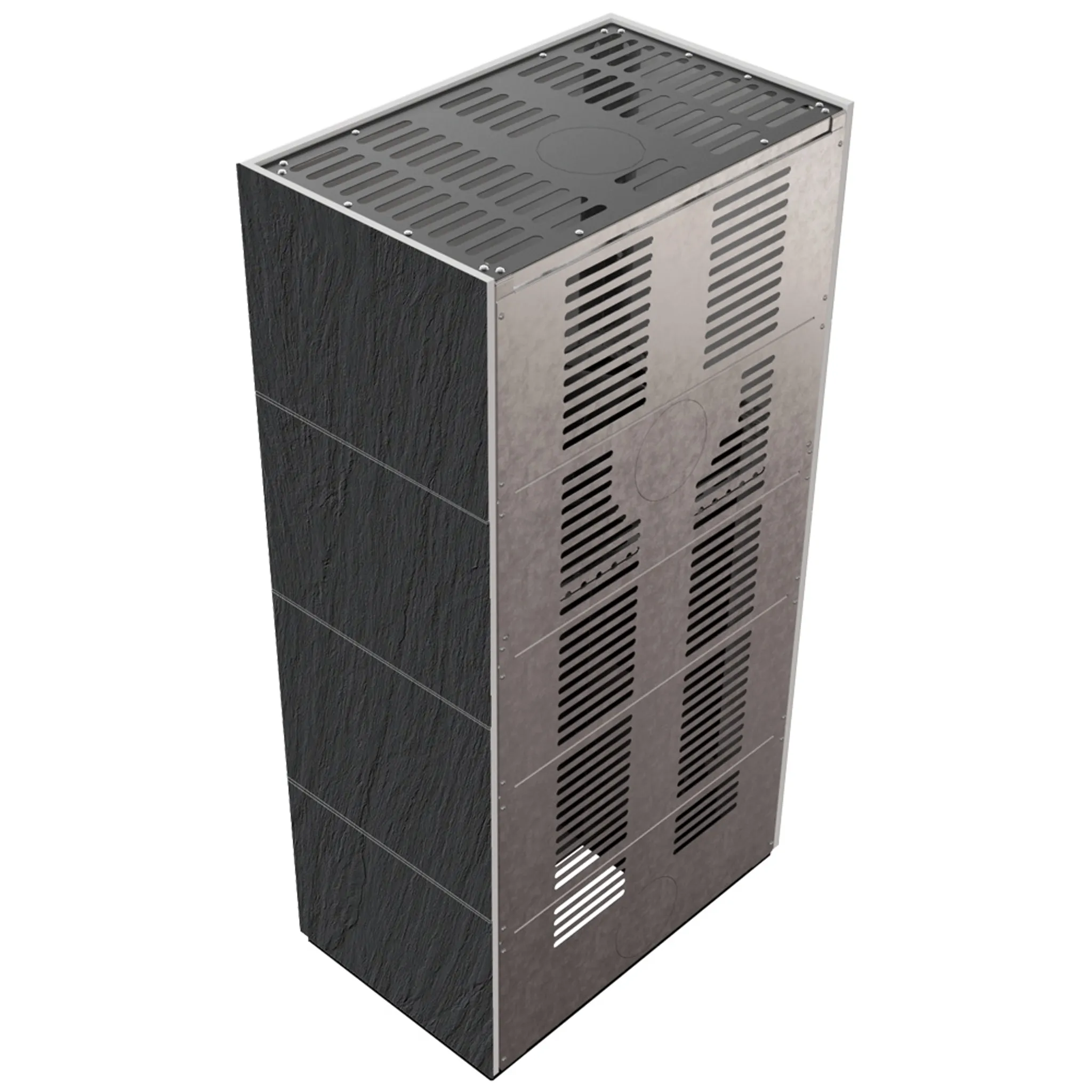 Kaminbausatz KRATKI FLOKI BOX 8 kW Quarzsinter Naturali Ardesia Nero a Spacco
