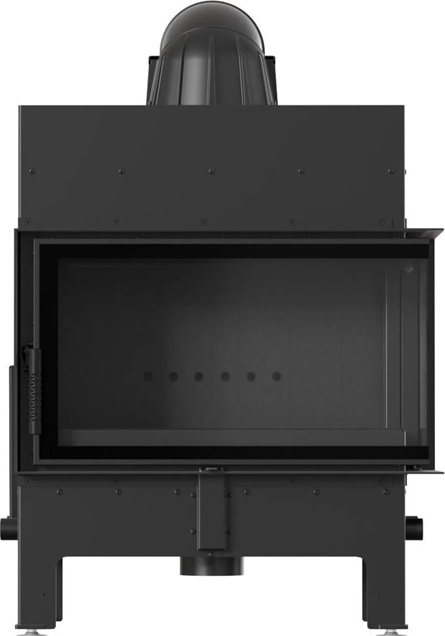 Kamineinsatz aus Stahl KRATKI FLOKI M rechts 10 kW Ø 200 schwarz Verkleidung