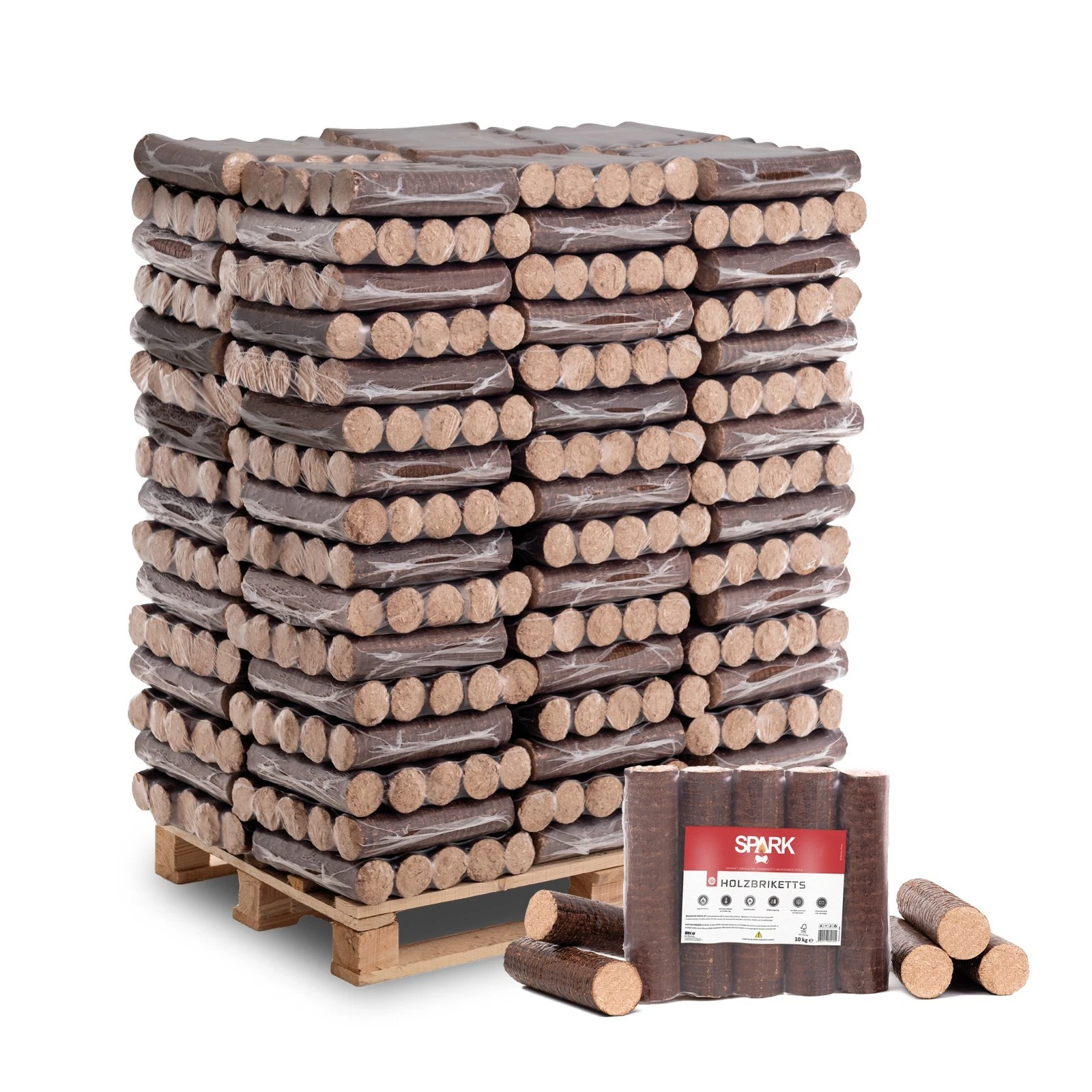 Holzbriketts Spark Hartholz Buche Rund 96 x 10 kg Palette (960 kg) – Premium Kaminbriketts